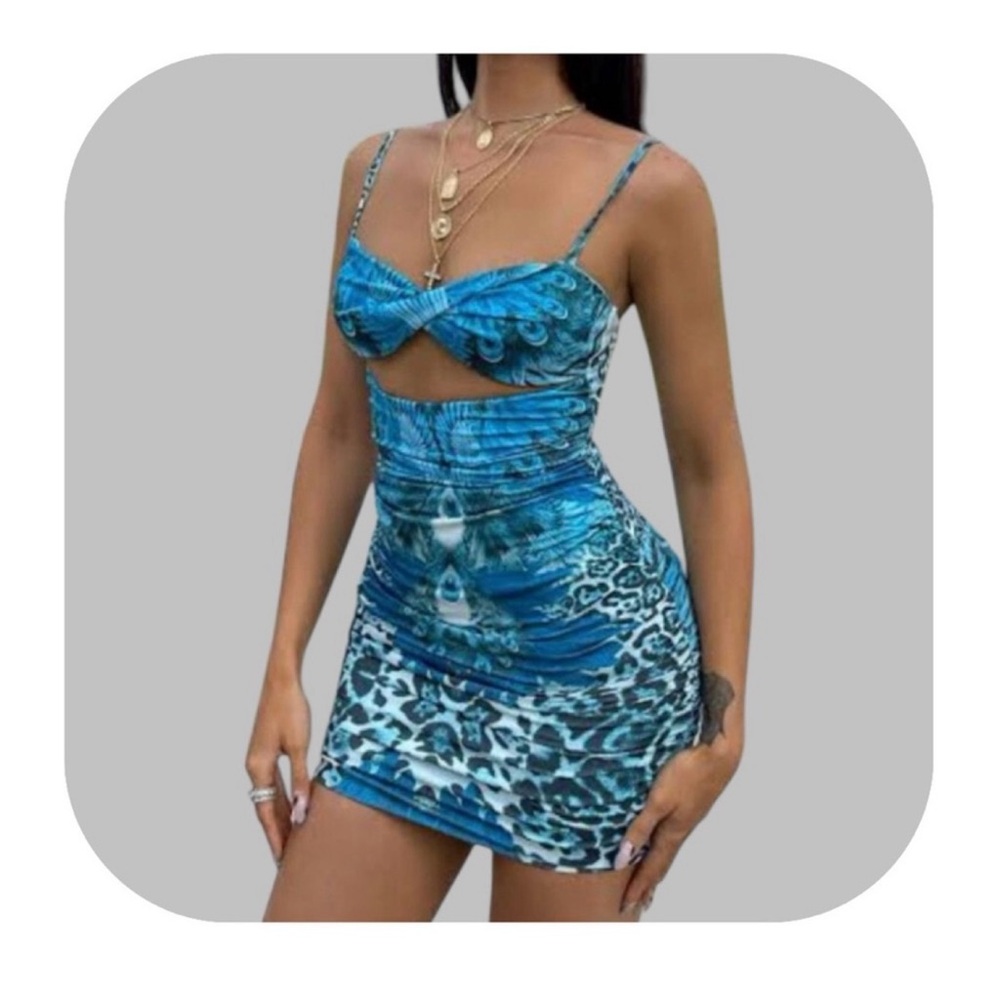 Tiger Mist Blue Leopard Print Mini Dress